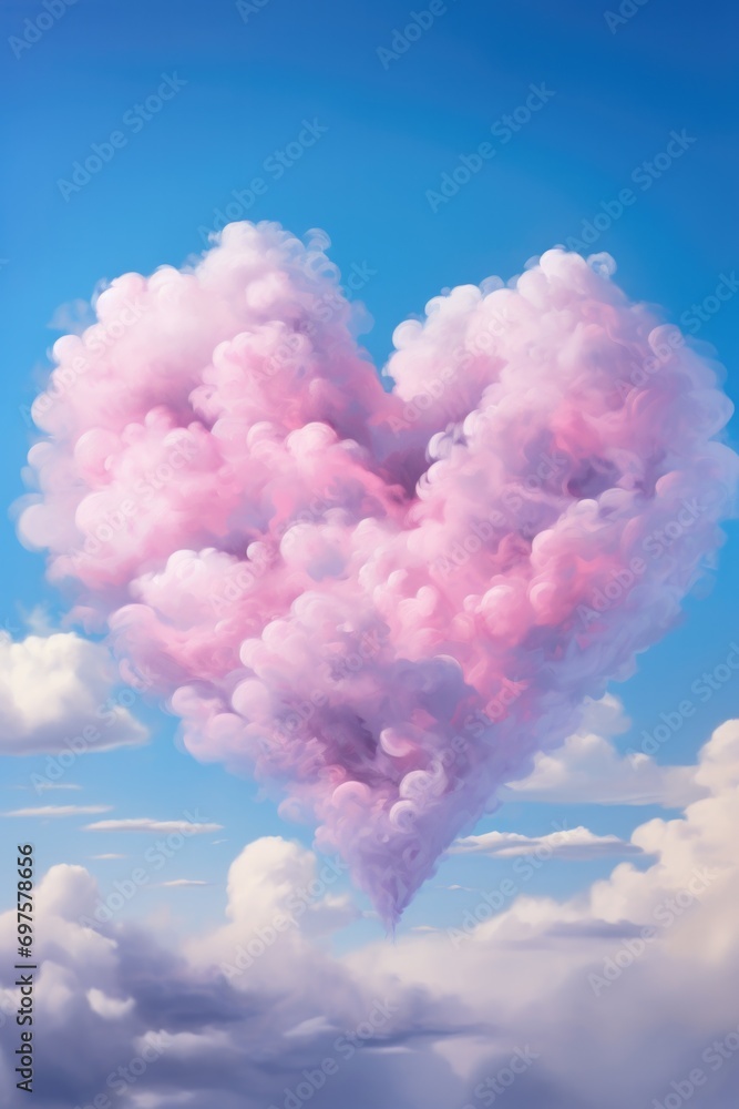 Poster clouds in the shape of a heart in the sky. generative ai.