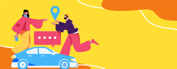 Flat vector concept operation hand drawn illustration of people taking a taxi
