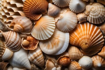 Close-up image that captures the diverse and intricate textures of seashells, background image, generative AI