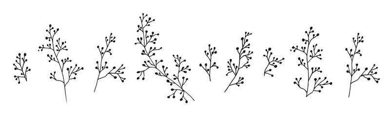 Hand drawn floral elements for greeting, invitation cards, posters, logo, label, stationery, branding. Vector isolated on white background