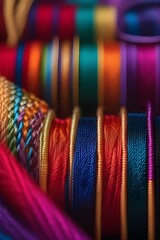 Close-up image that showcases the symphony of individual threads in fabric. Highlight the weaving patterns, textures, and colors of the threads, background image, generative AI