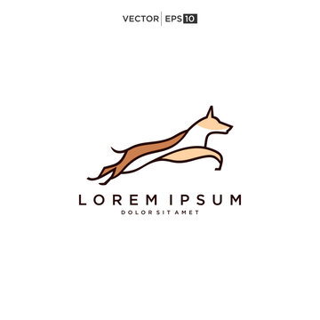 minimalist monoline line art outline dog icon logo template vector illustration