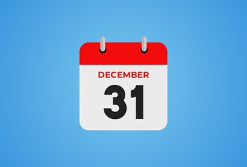 Icon calendar day. 31 December. 31th days of the month, illustration style. Date day of week Sunday, Monday, Tuesday, Wednesday, Thursday, Friday, Saturday. Winter holidays in December.