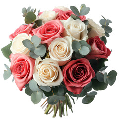 Obraz premium Bouquet of roses with eucalyptus leaves on transparent background