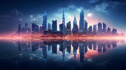Futuristic city with reflection