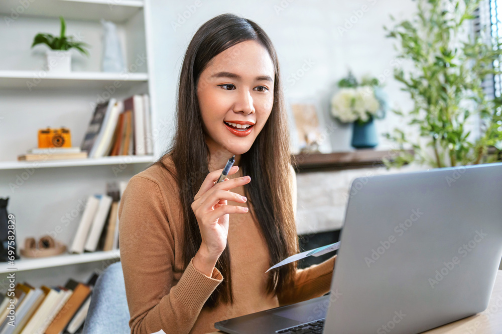 Poster accountant or auditor working with computer in office