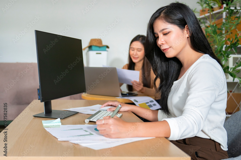 Poster Accountant Or Auditor working With computer in office
