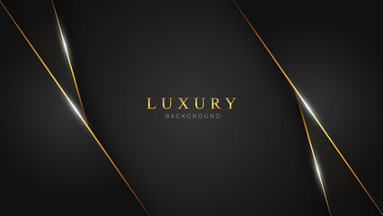 Luxury Abstract Background with Golden Lines. Deluxe and Elegant Dark Background Design Vector Illustration. Black Backdrop in 3d Style.