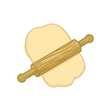 Dought and wooden rolling pin. Cooking bakery illustration