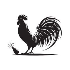 Morning Silhouette with Hen and Cock: Farm Awakening, Daybreak Shadows, and Silhouetted Countryside in Peaceful Setting - Minimallest silhouette of farm
