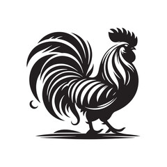 Hen and Cock Silhouette: Sunset over the Farm, Golden Hour Shadows, and Silhouetted Agriculture Elements in Picturesque Scene - Minimallest silhouette of farm
