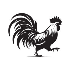 Silhouetted Barnyard Sunrise: Hen and Cock Awakening, Early Light on the Farm, and Countryside Serenity - Minimallest silhouette of farm
