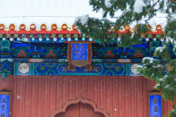 Beijing winter, scenery of ancient buildings in Beihai Park in the snow