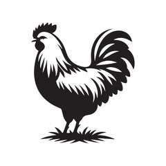Hen and Cock Silhouette: Nighttime at the Farm, Starry Sky, and Silhouetted Rural Elements Creating a Calming Scene - Minimallest silhouette of farm
