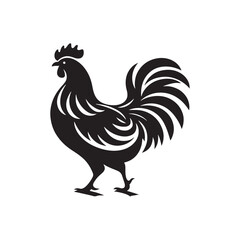 Hen and Cock Silhouette: Golden Hour on the Farm, Sunlit Landscape, and Silhouetted Agriculture Elements in Idyllic Scene - Minimallest silhouette of farm
