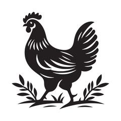 Rural Silhouette Panorama: Sunrise Over the Farm, Morning Mist, and Silhouetted Farm Animals in Scenic Countryside - Hen and Cock Silhouette
