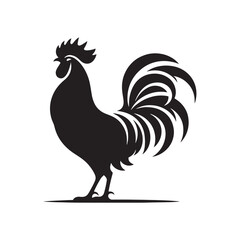 Tranquil Pastoral Scene: Dawn on the Farm, Peaceful Livestock, and Silhouetted Farm Equipment in Idyllic Countryside - Hen and Cock Silhouette
