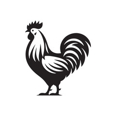 Rural Sunrise with Hen and Cock Silhouette: Morning Glow on the Farm, Barnyard Harmony, and Silhouetted Elements of Agricultural Life - Minimallest silhouette of farm

