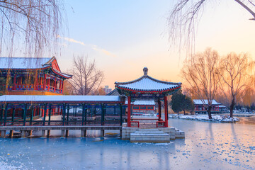 The scenery of Grand View Garden after snow in Beijing in winter