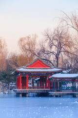 The scenery of Grand View Garden after snow in Beijing in winter