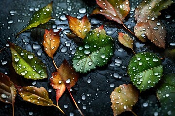 A cluster of glistening rain-soaked leaves, each one a miniature work of art.