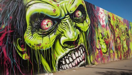 Rebel Zombie. Urban Graffiti Artwork Inspired by Punk Culture and Street Art with Vibrant Street...