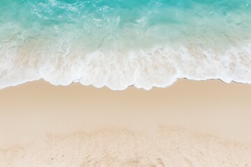 An abstract sand beach, with transparent light blue waves and sun-dappled shores—a magnificent summer vacation background concept. Created with generative AI tools