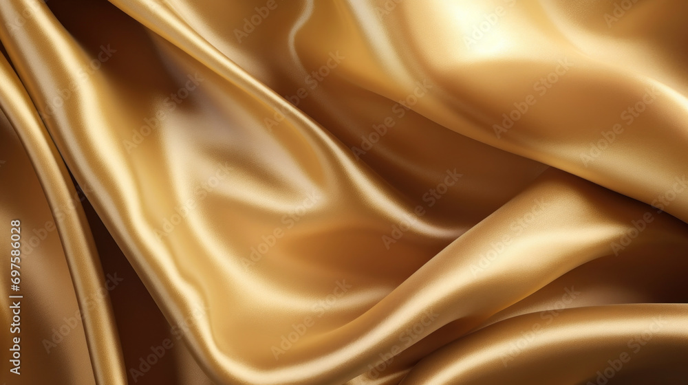 Poster a close-up of flowing gold satin cloth, with soft waves creating an elegant and luxurious background