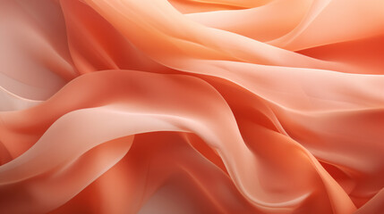 Obraz premium Soft coral satin fabric draped with graceful folds, offering a delicate and romantic background with a smooth texture.