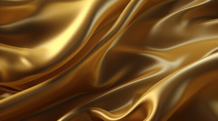 Fototapeta premium Lustrous golden satin fabric rippling with a smooth, wavy texture that conveys opulence and deluxe material quality.