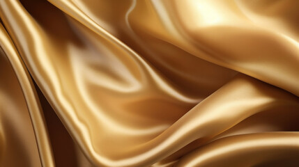 Fototapeta premium A close-up of flowing gold satin cloth, with soft waves creating an elegant and luxurious background texture.