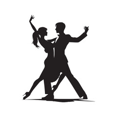 Ethereal Waltz: Silhouette of Couple Dance in a Dreamlike Atmosphere, Where Their Movements Convey Unspoken Stories - Minimallest black vector

