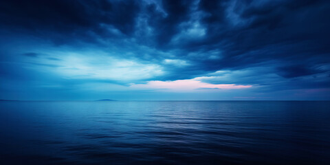 Fototapeta na wymiar Dark sea surface with a dramatic cloudy sky above. Approaching storm. Generative AI