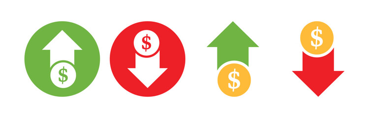 Up and down dollar arrow vector icon, Dollar increase decrease icon in flat style