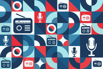 World Radio Day. February 13. Seamless geometric pattern. Template for background, banner, card, poster. Vector EPS10 illustration.