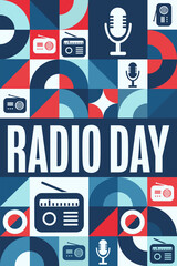 World Radio Day. February 13. Holiday concept. Template for background, banner, card, poster with text inscription. Vector EPS10 illustration.