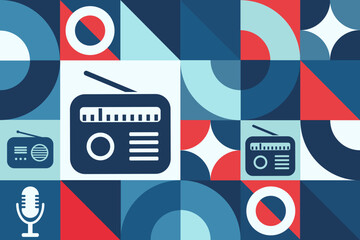 World Radio Day. February 13. Seamless geometric pattern. Template for background, banner, card, poster. Vector EPS10 illustration.