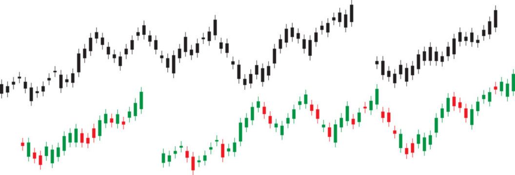 forex trading candle stick pattern in black and original green and red colors 