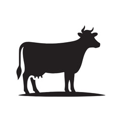 Cow Silhouette in Peaceful Farm: Tranquil Meadows, Rolling Hills, and Silhouetted Rural Bliss
