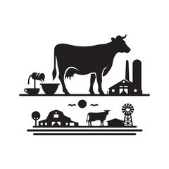 Evening Grazing Cow Silhouette: Twilight Pastures, Mellow Skies, and Silhouetted Farmstead Tranquility
