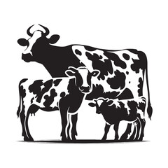 Cow Silhouette in Rural Serenity: Quiet Homesteads, Open Fields, and Sunset Shadows in Farm Life Silhouettes
