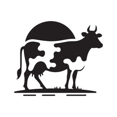 Cow Silhouette Amidst Farmland Shadows: Sunset Harvest, Farmstead Scenes, and Silhouetted Agriculture Elements
