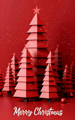 Merry Christmas text and decoration on red background