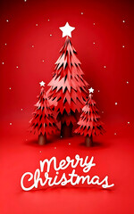 Merry Christmas text and decoration on red background
