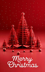 Merry Christmas text and decoration on red background