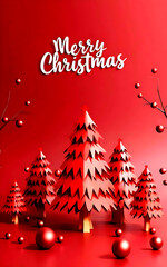 Merry Christmas text and decoration on red background