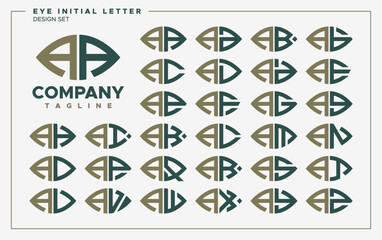 Luxury eye or leaf shape letter A AA logo design set