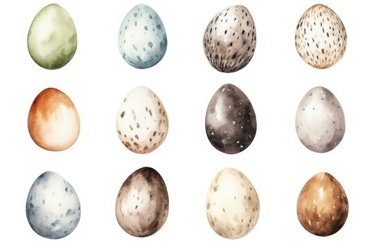 Watercolor Bird Eggs, Watercolour Easter Elements, Hand Drawn Water Color Bird Egg Isolated