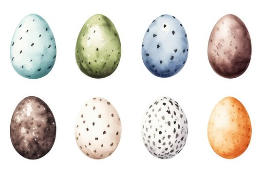Watercolor Bird Eggs, Watercolour Easter Elements, Hand Drawn Water Color Bird Egg Isolated