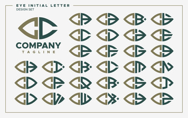Luxury eye or leaf shape letter C CC logo design set - obrazy, fototapety, plakaty